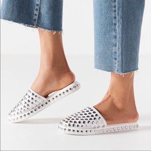 NWT Jeffery Campbell heart studded leather mules